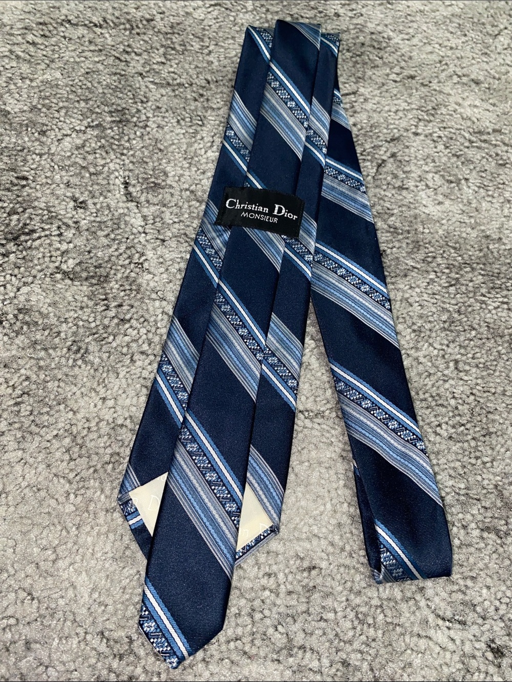 Christian Dior Navy and Light Blue Diagonal Stripe Silk Tie